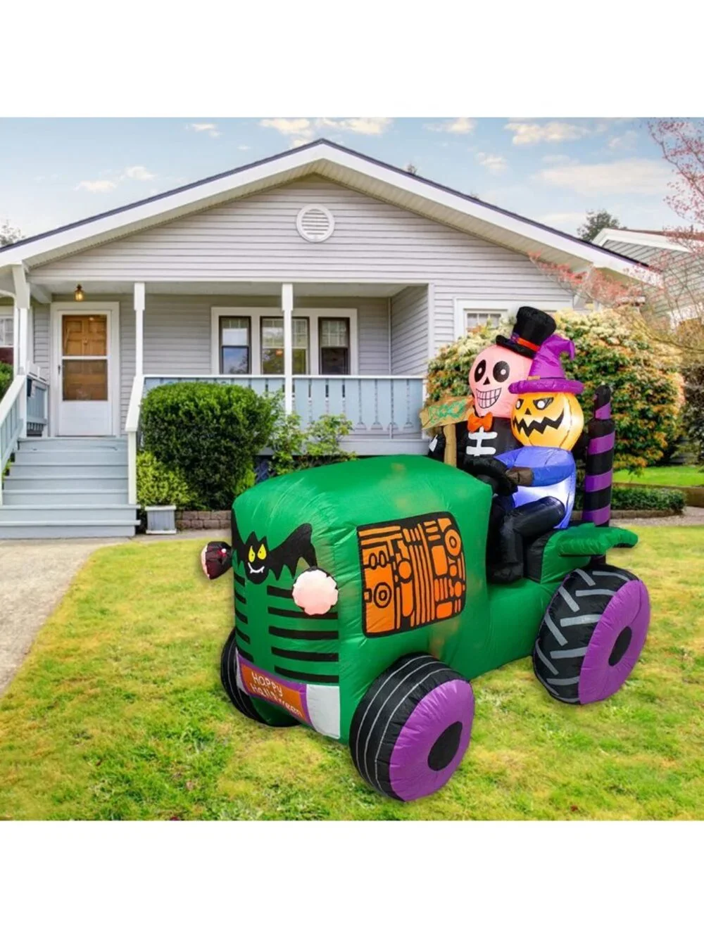 5.5Ft Halloween Inflatable Ghost Tractor Decor with LED Lights - Spooky Yard Art
